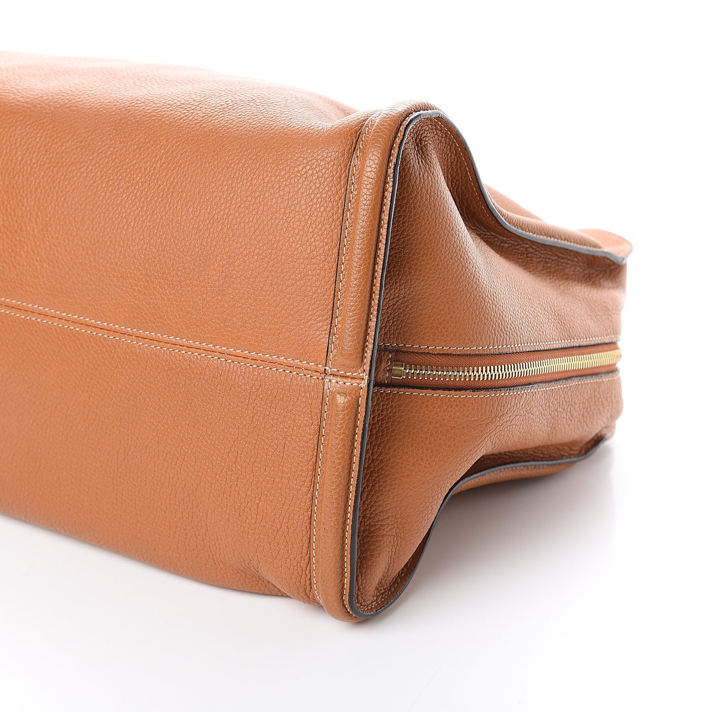 Pebbled Calfskin Large Skull Padlock Zip Around Tote Camel