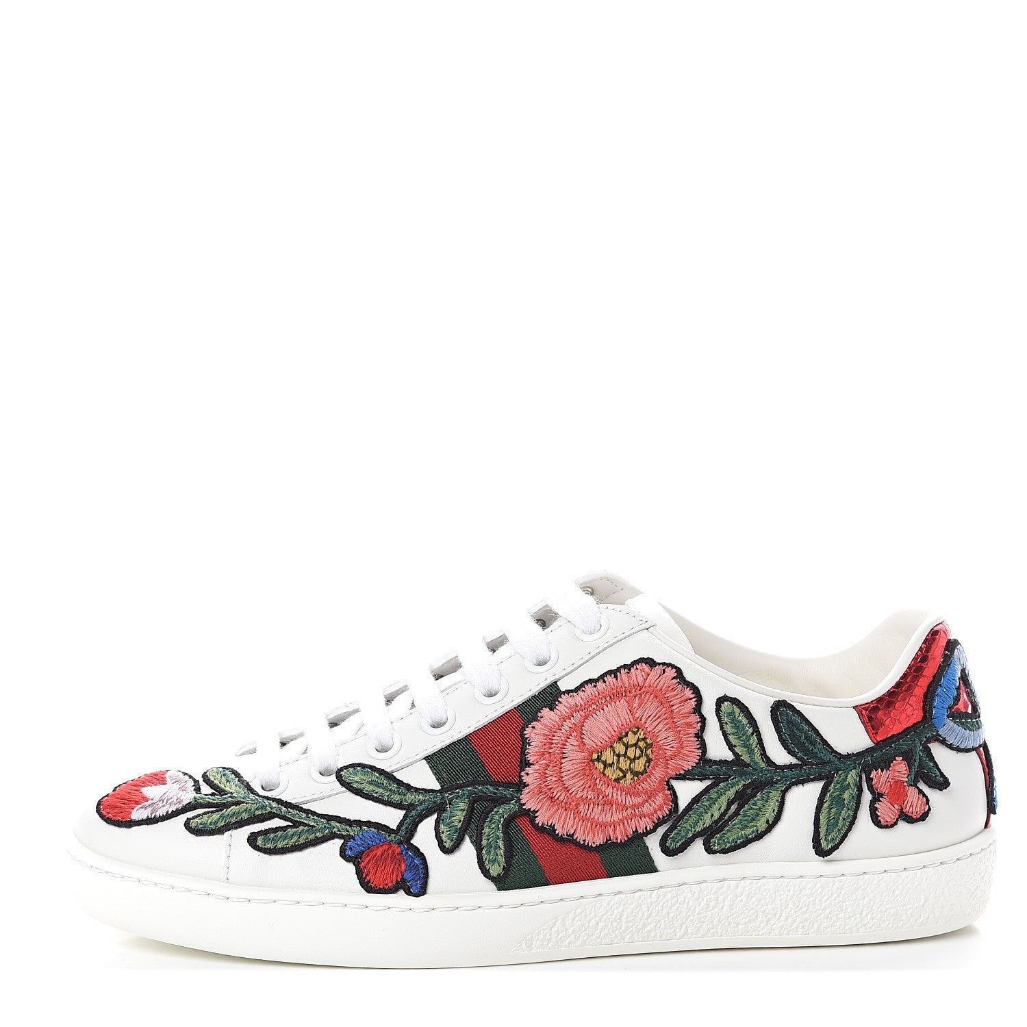 Gucci Calfskin Web Floral Embroidered Ace Sneakers 35 White 1 of 7
