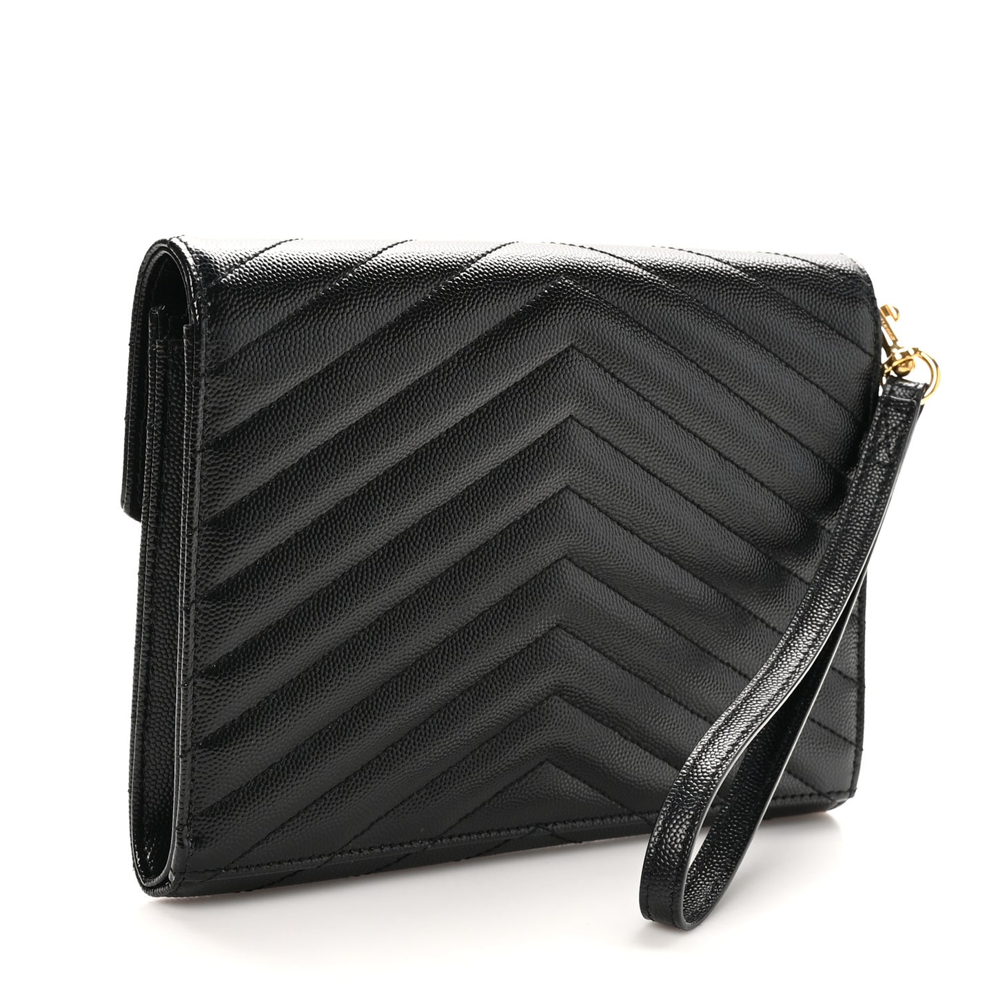 Grain De Poudre Matelasse Chevron Monogram Envelope Clutch Black