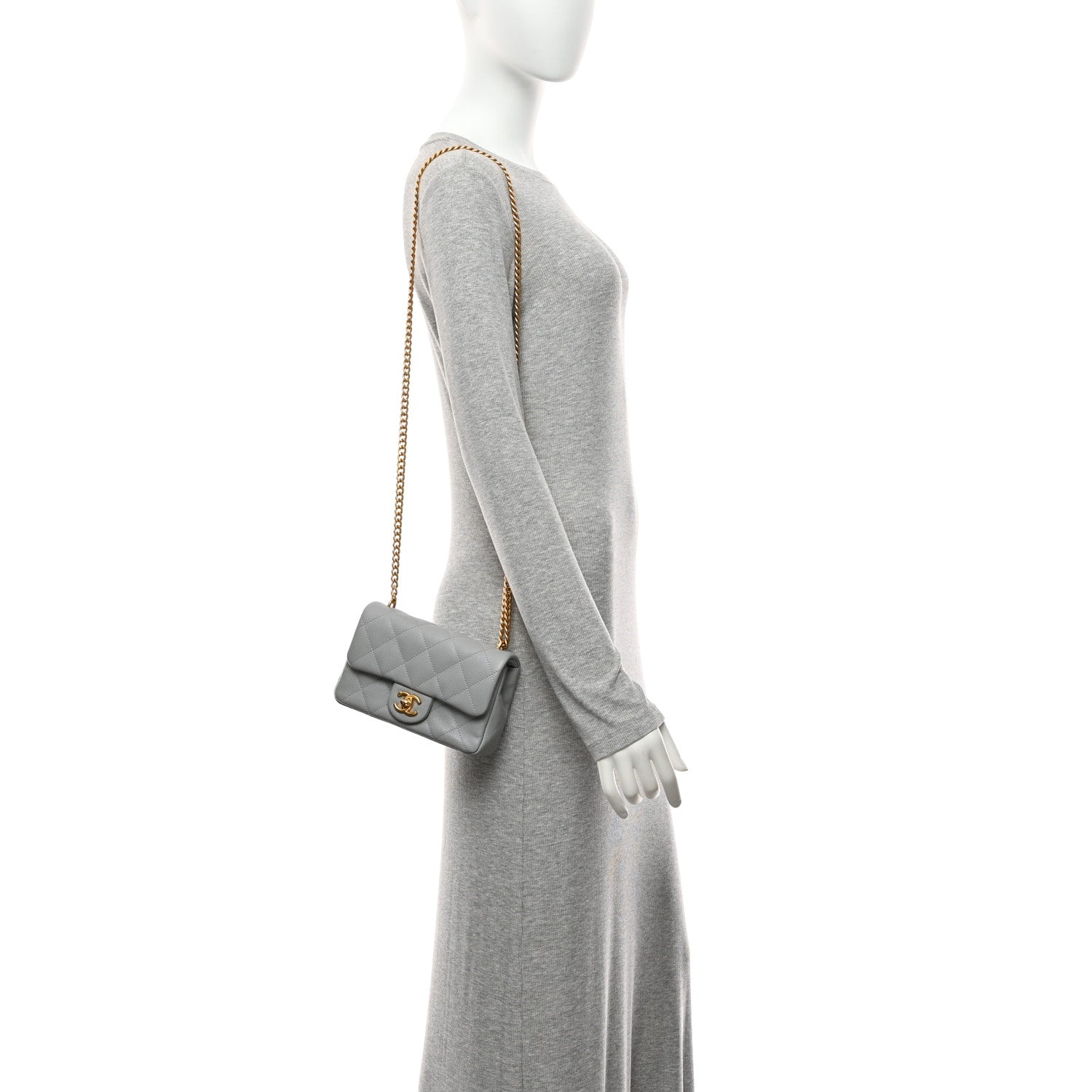 Chanel Caviar Quilted Mini Sweetheart Rectangular Flap Light Grey 2 of 10