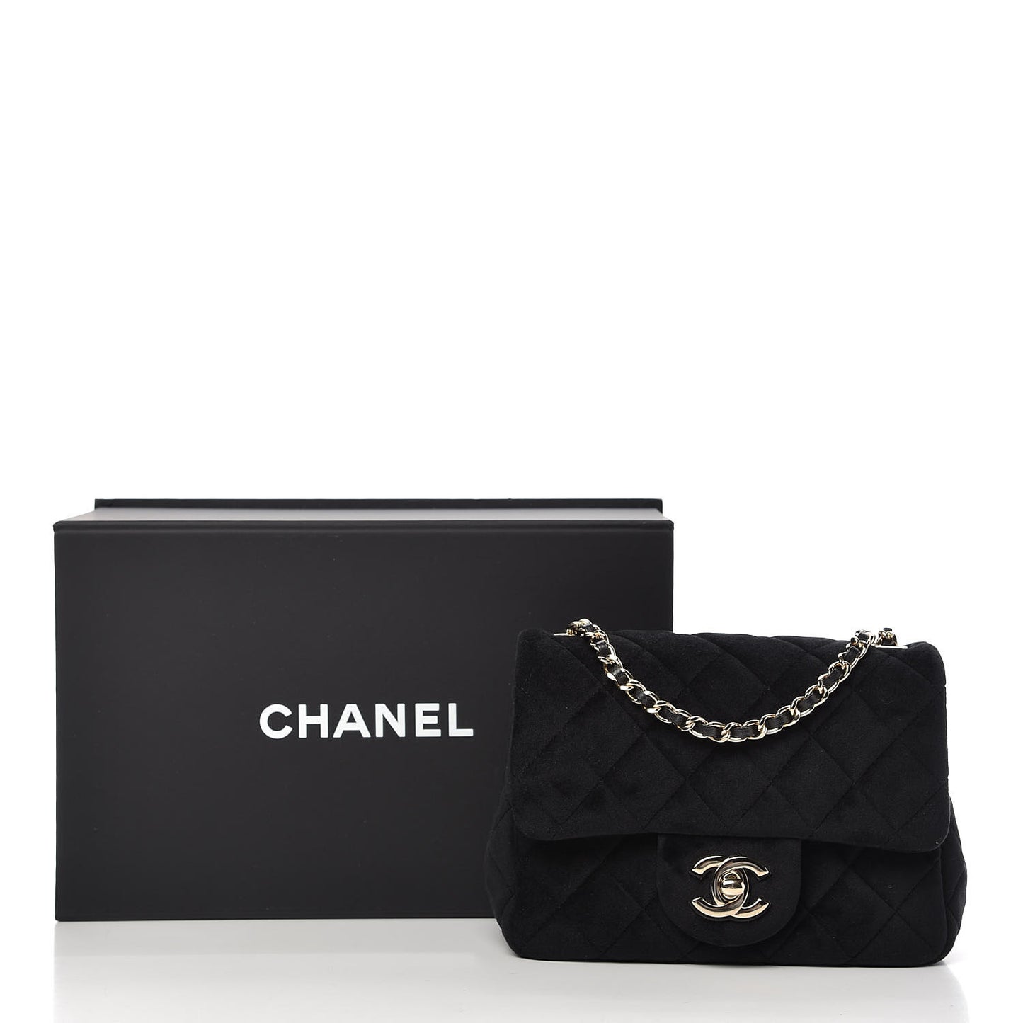 Velvet Quilted Mini Pearl Crush Flap Black
