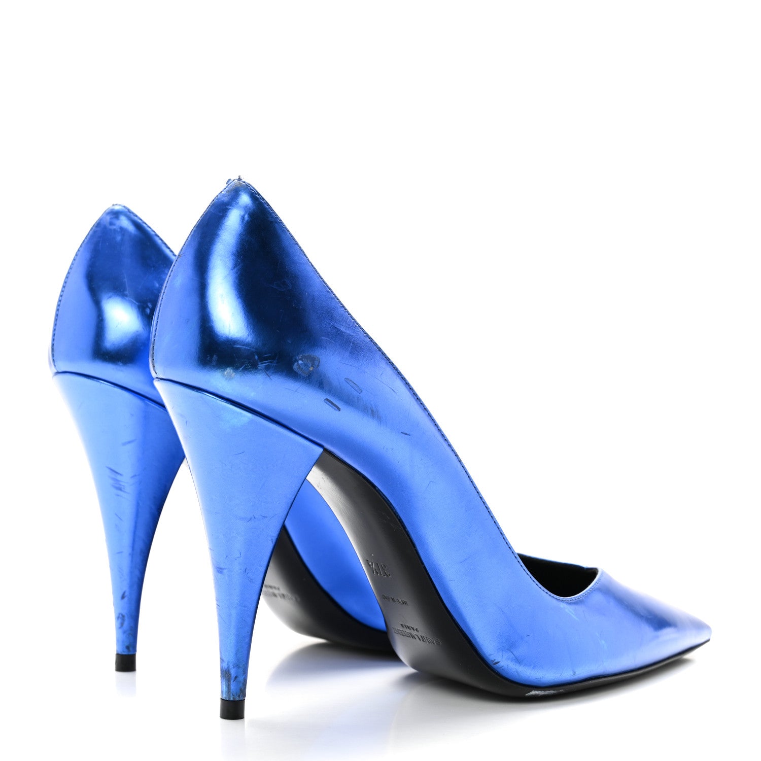 Saint Laurent Metallic Calfskin Kiki 100 Pumps 37.5 Blue 4 of 14