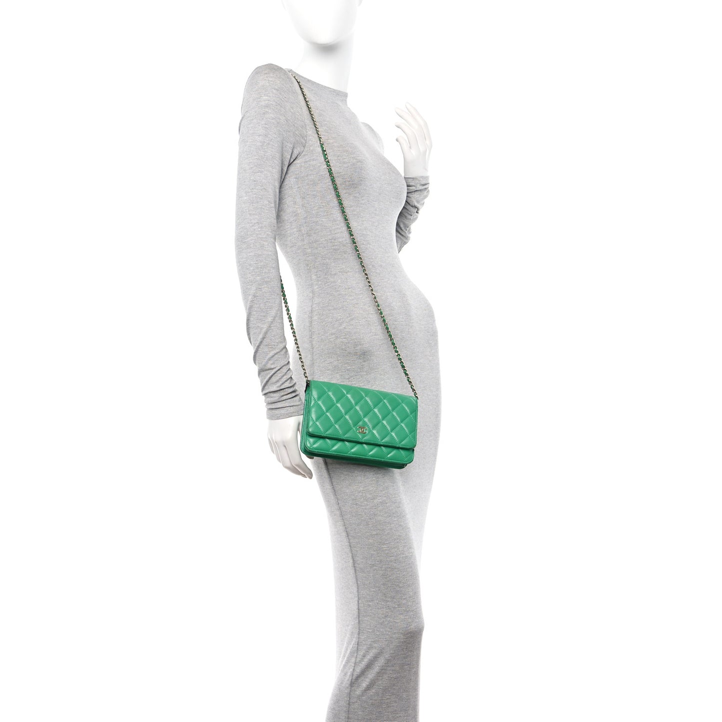 Lambskin Quilted Wallet On Chain WOC Green