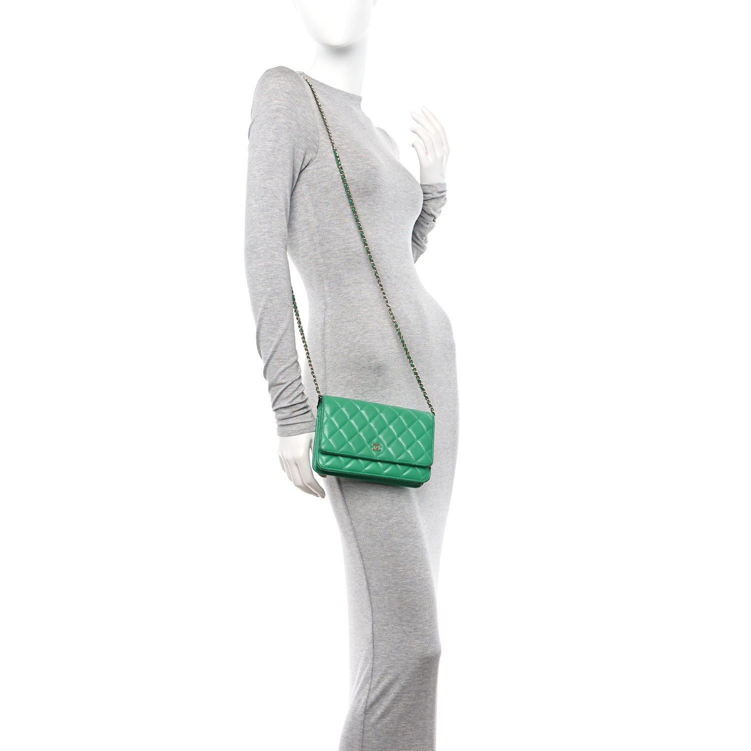 Chanel Lambskin Quilted Wallet On Chain WOC Green 2 of 19