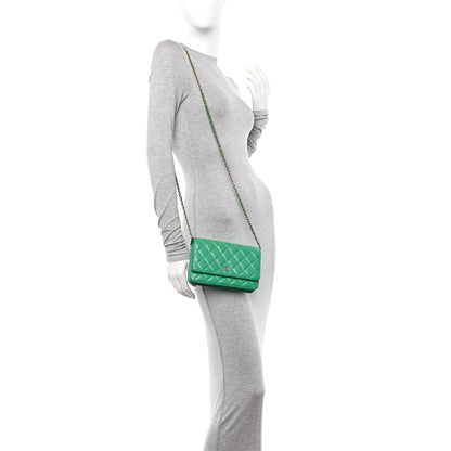 Chanel Lambskin Quilted Wallet On Chain WOC Green 2 of 19