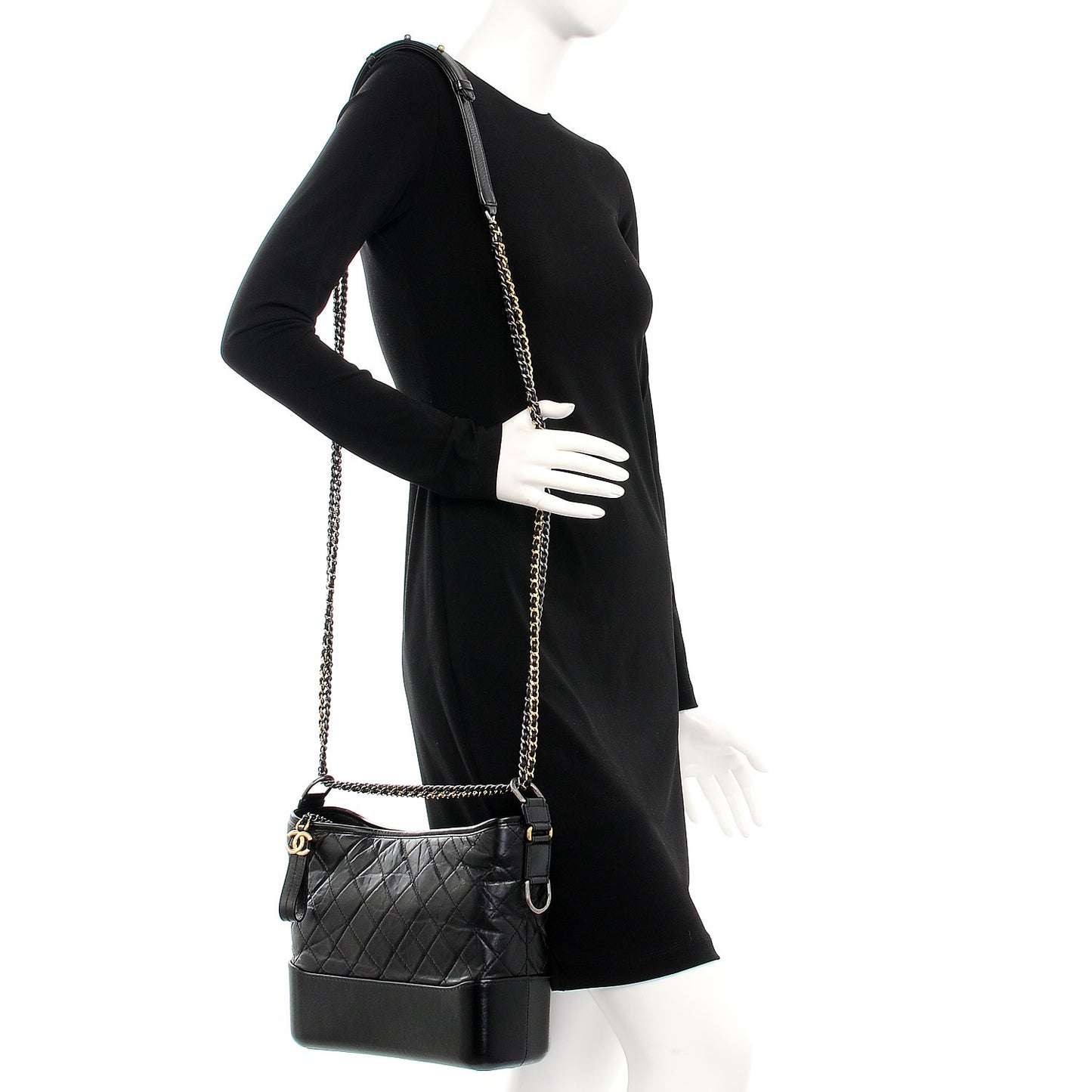 Aged Calfskin Quilted Medium Gabrielle Hobo Black