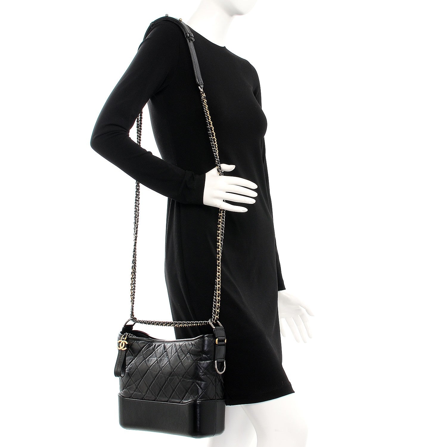 Chanel Aged Calfskin Quilted Medium Gabrielle Hobo Black 2 of 9