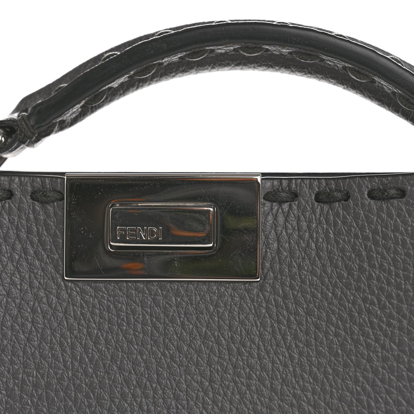 Cuoio Romano Selleria Macro Stitching Mini Peekaboo I SEE U Iconic Satchel Argento