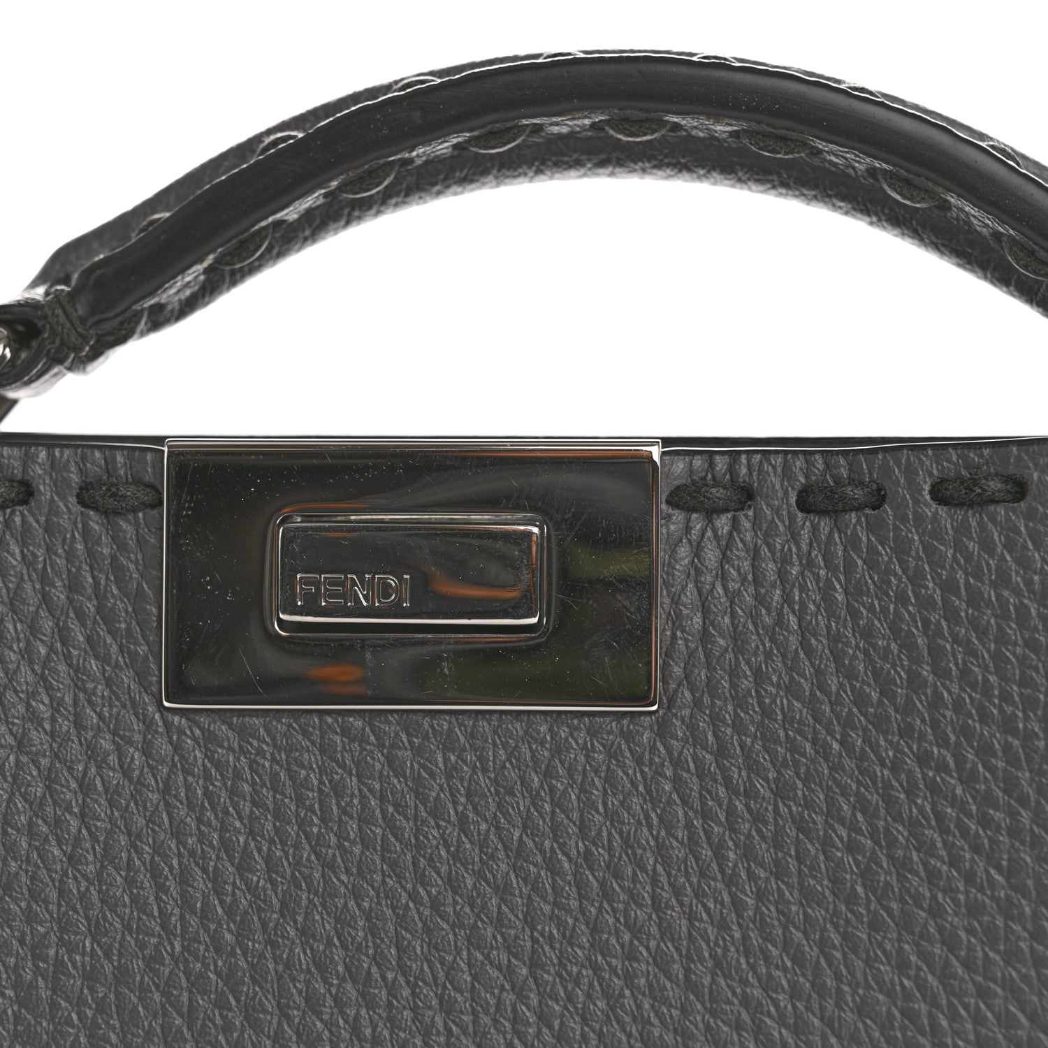 Fendi Cuoio Romano Selleria Macro Stitching Mini Peekaboo I SEE U Iconic Satchel Argento 10 of 11