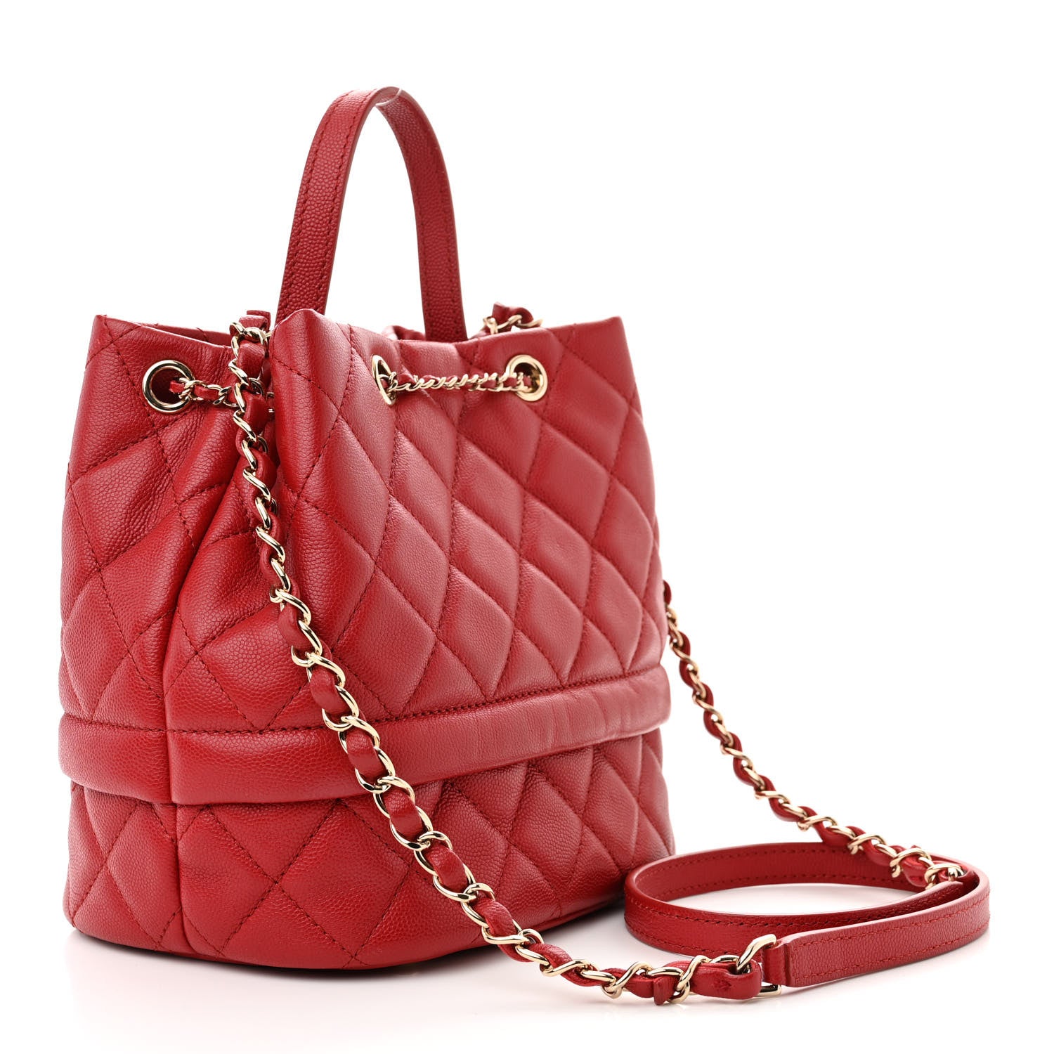 Chanel Caviar Quilted Rolled Up Bucket Drawstring Bag Red 3 of 10