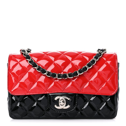 Chanel Patent Calfskin Quilted Bi-Color Mini Rectangular Flap Red Black 1 of 13