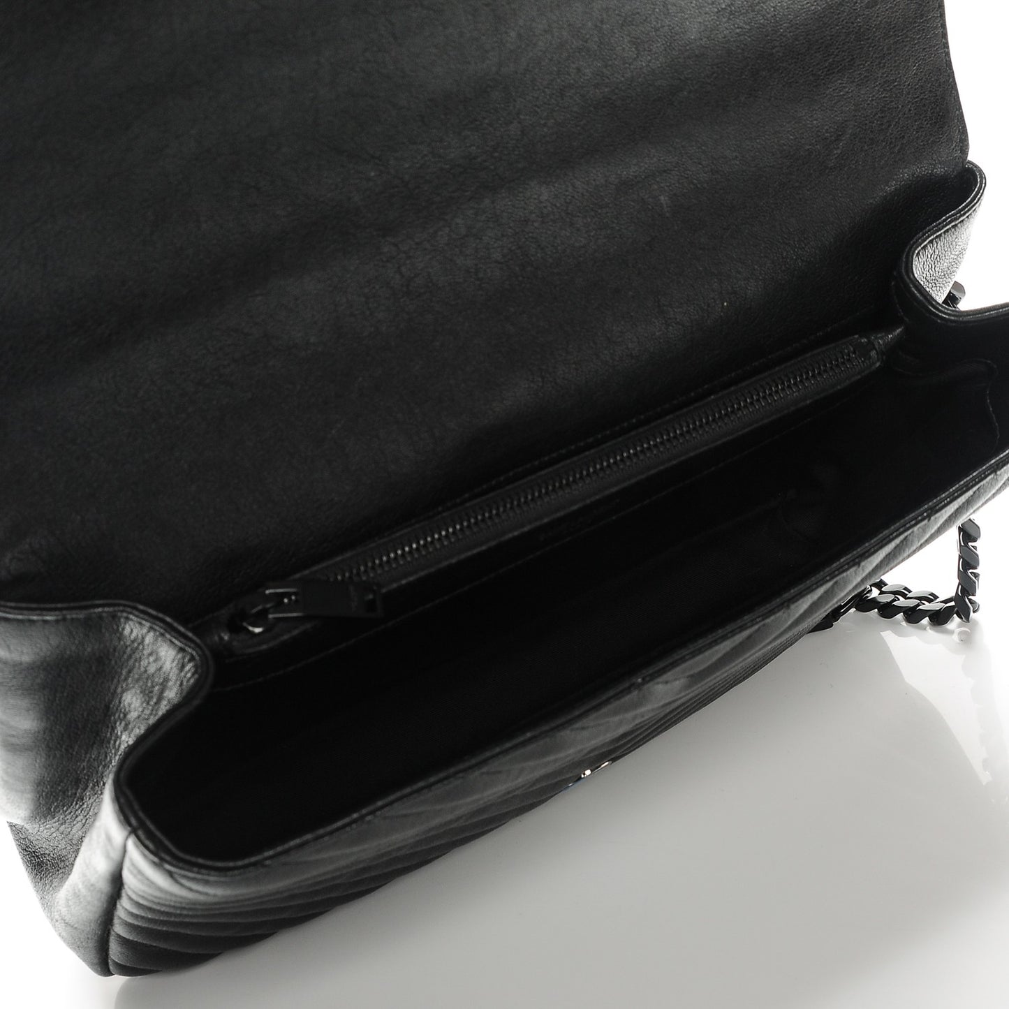 Sheepskin Matelasse Chevron Monogram Monochrome Large College Satchel Black