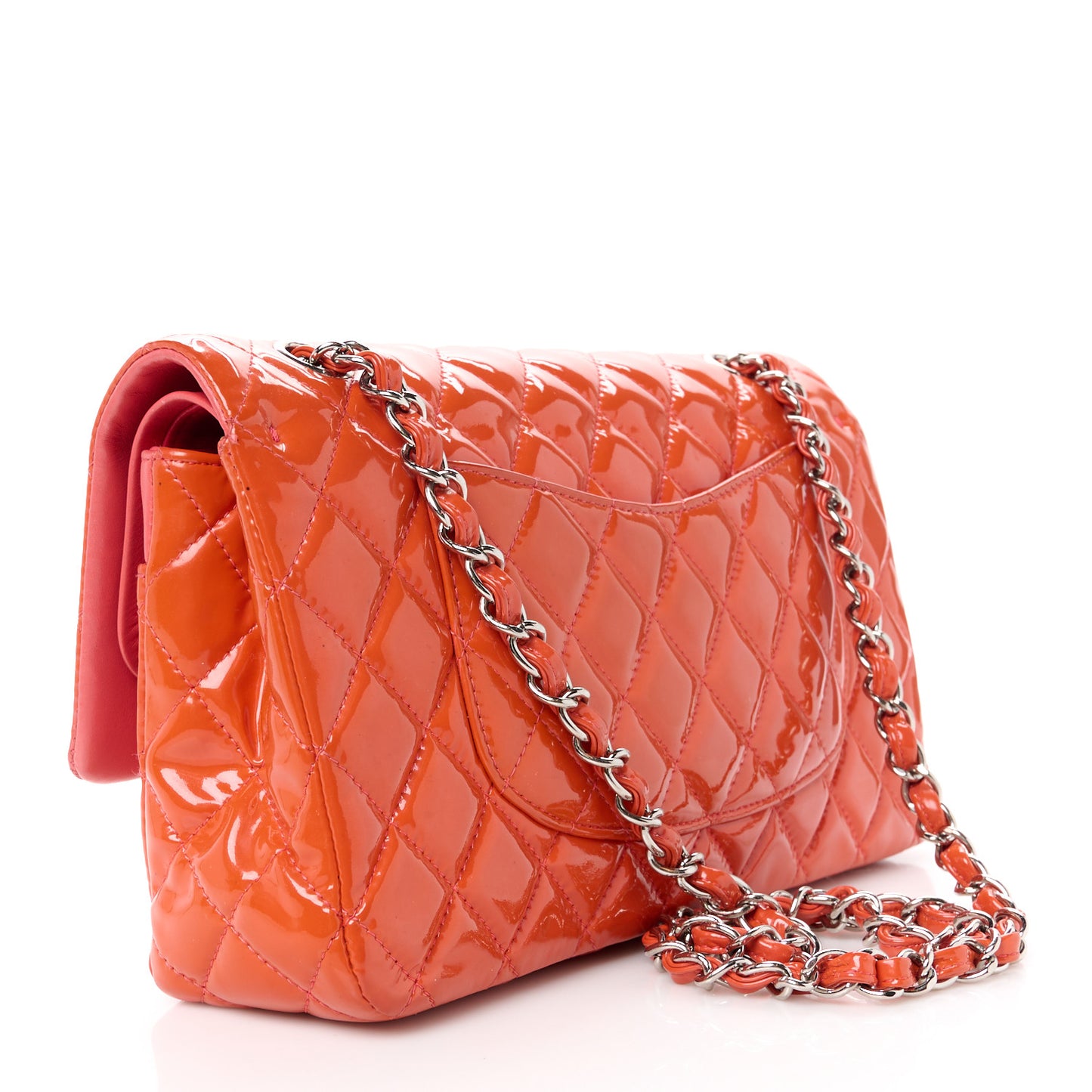 Patent Quilted Medium Double Flap Coral