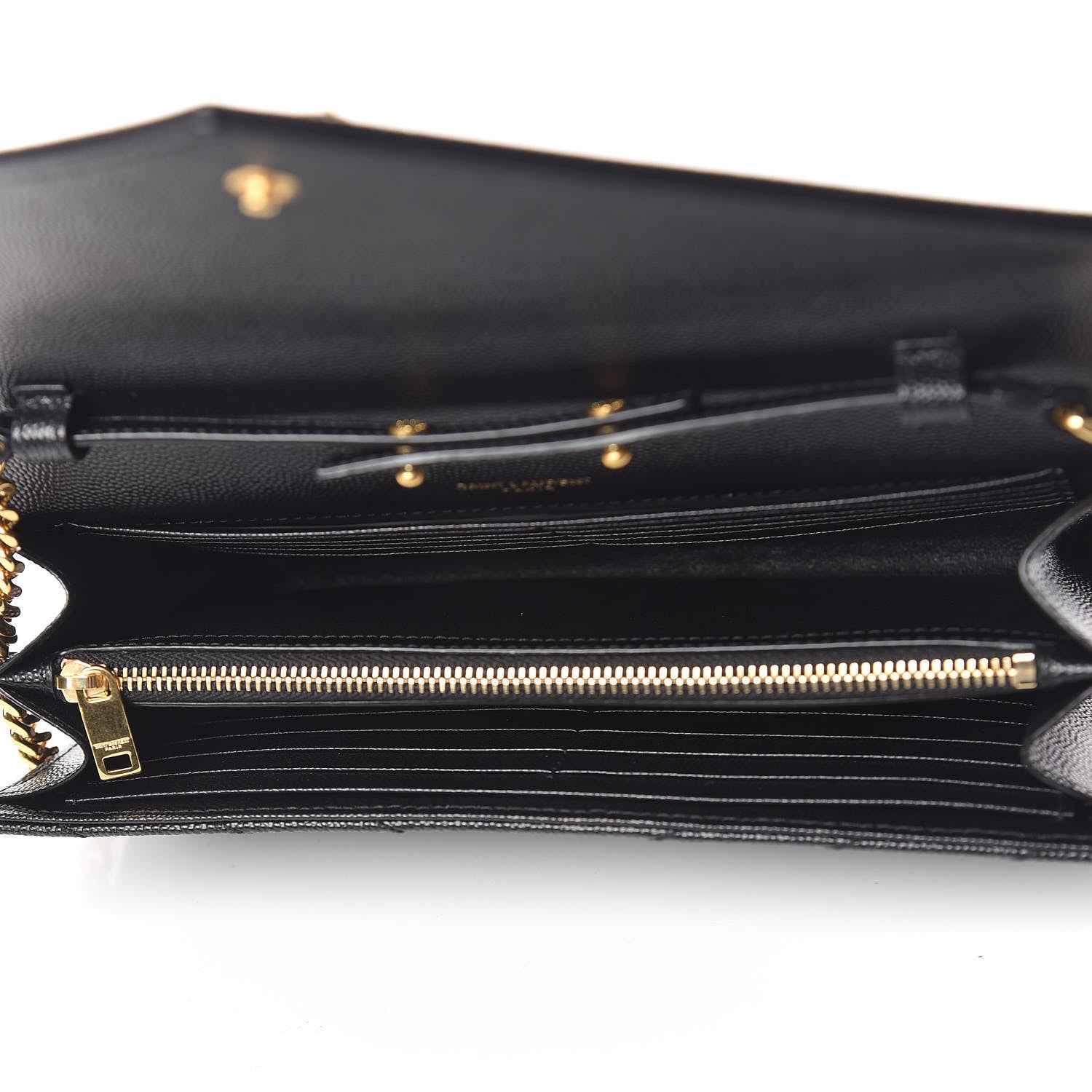 Saint Laurent Grain De Poudre Matelasse Chevron Monogram Chain Wallet Black 5 of 10