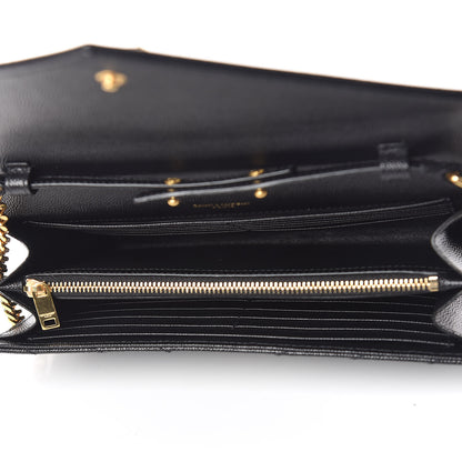 Saint Laurent Grain De Poudre Matelasse Chevron Monogram Chain Wallet Black 5 of 10