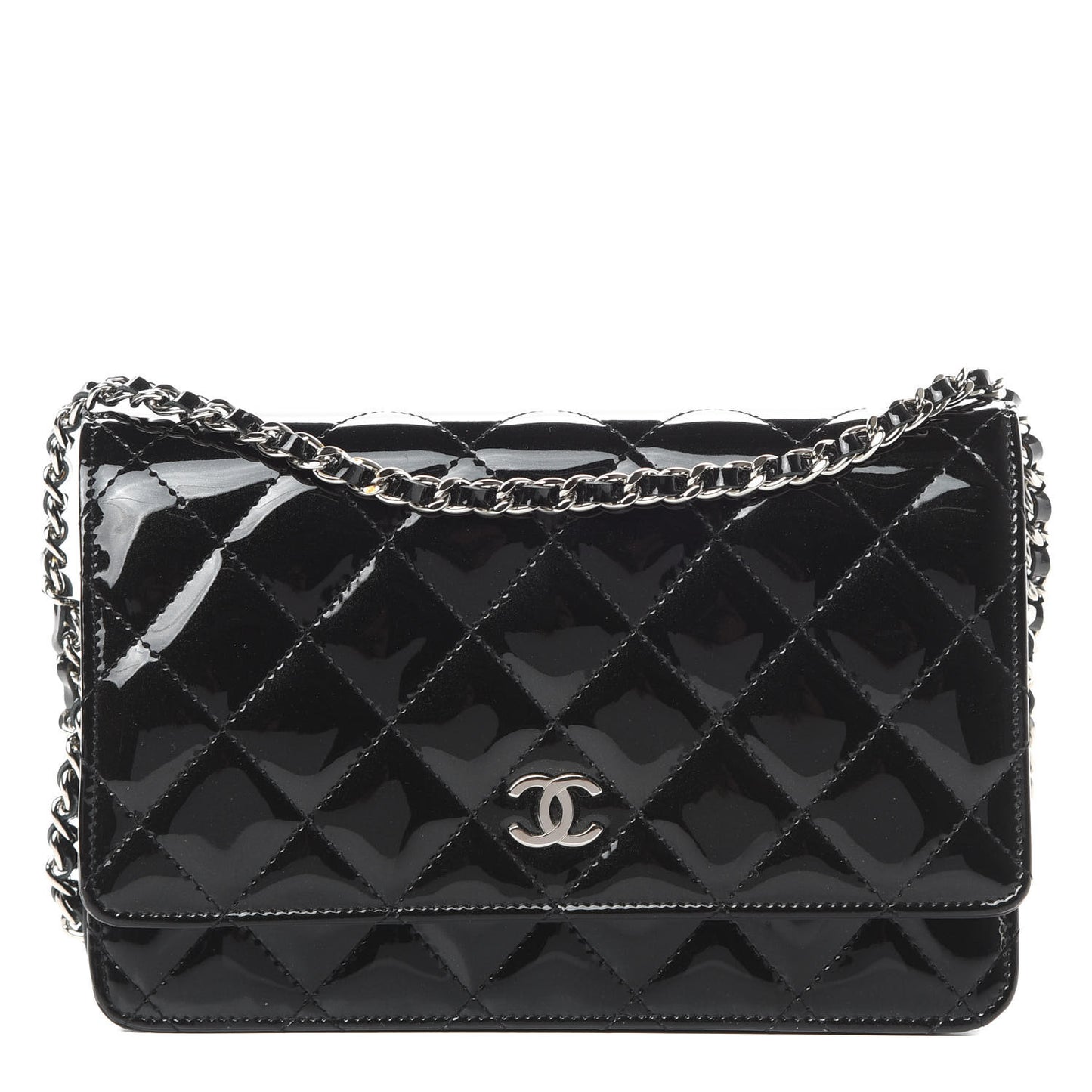 Patent Quilted Wallet On Chain WOC Black