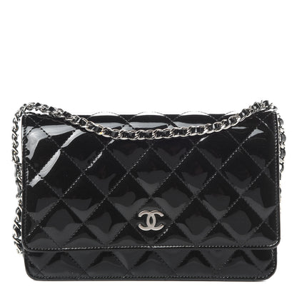 Chanel Patent Quilted Wallet On Chain WOC Black 1 of 12