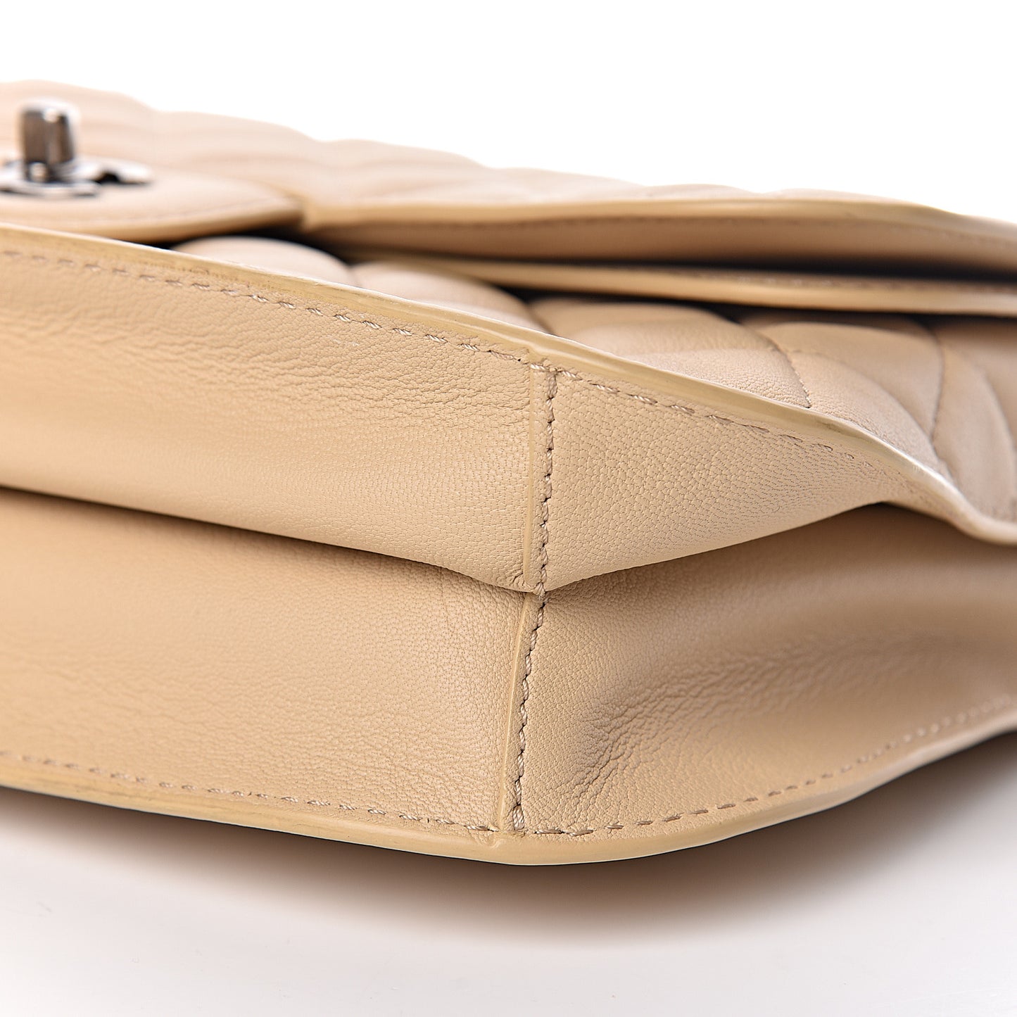 Lambskin Quilted Large Natural CC Flap Beige