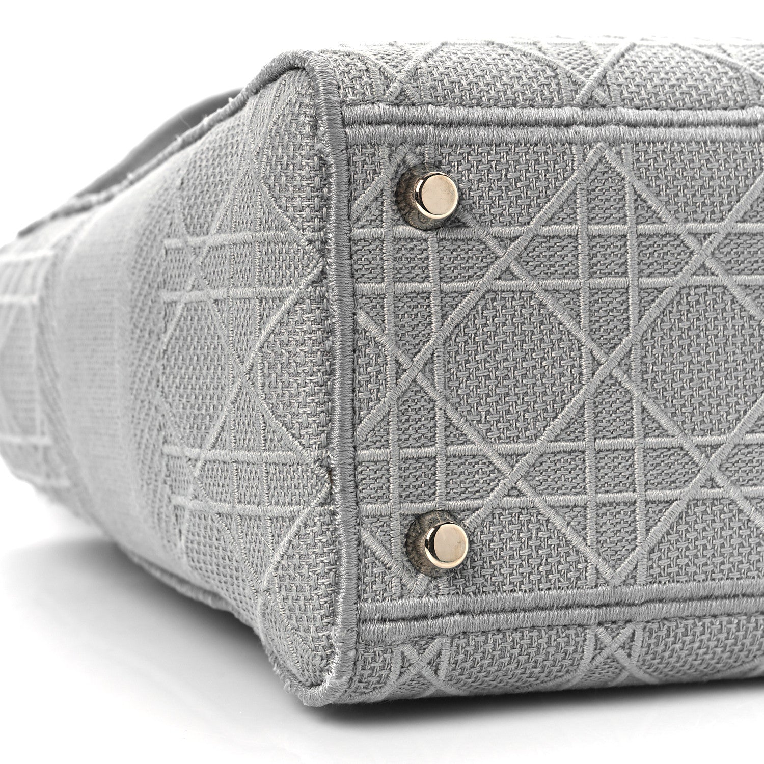 Christian Dior Canvas Embroidered Cannage Medium Lady Gray 7 of 9