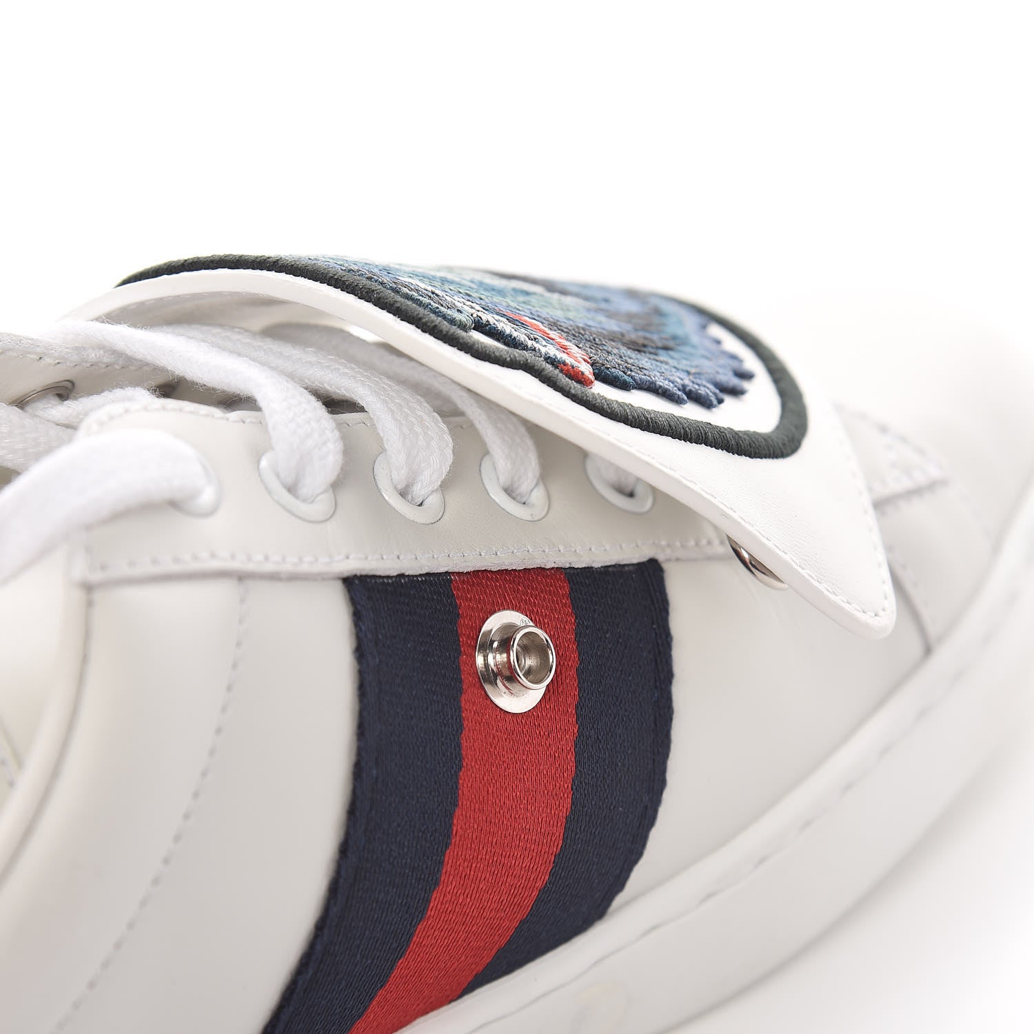 Gucci Calfskin Web Wolf Embroidered Mens Ace Sneakers 9 White 9 of 12