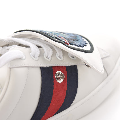 Gucci Calfskin Web Wolf Embroidered Mens Ace Sneakers 9 White 9 of 12