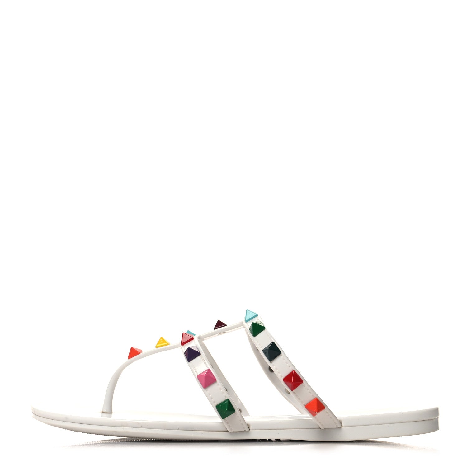 Valentino Garavani VALENTINO GARAVANI PVC Jelly Rockstud Caged Flat Thong Sandals 35 White Multicolor 1 of 8