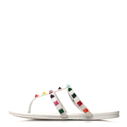 Valentino Garavani VALENTINO GARAVANI PVC Jelly Rockstud Caged Flat Thong Sandals 35 White Multicolor 1 of 8