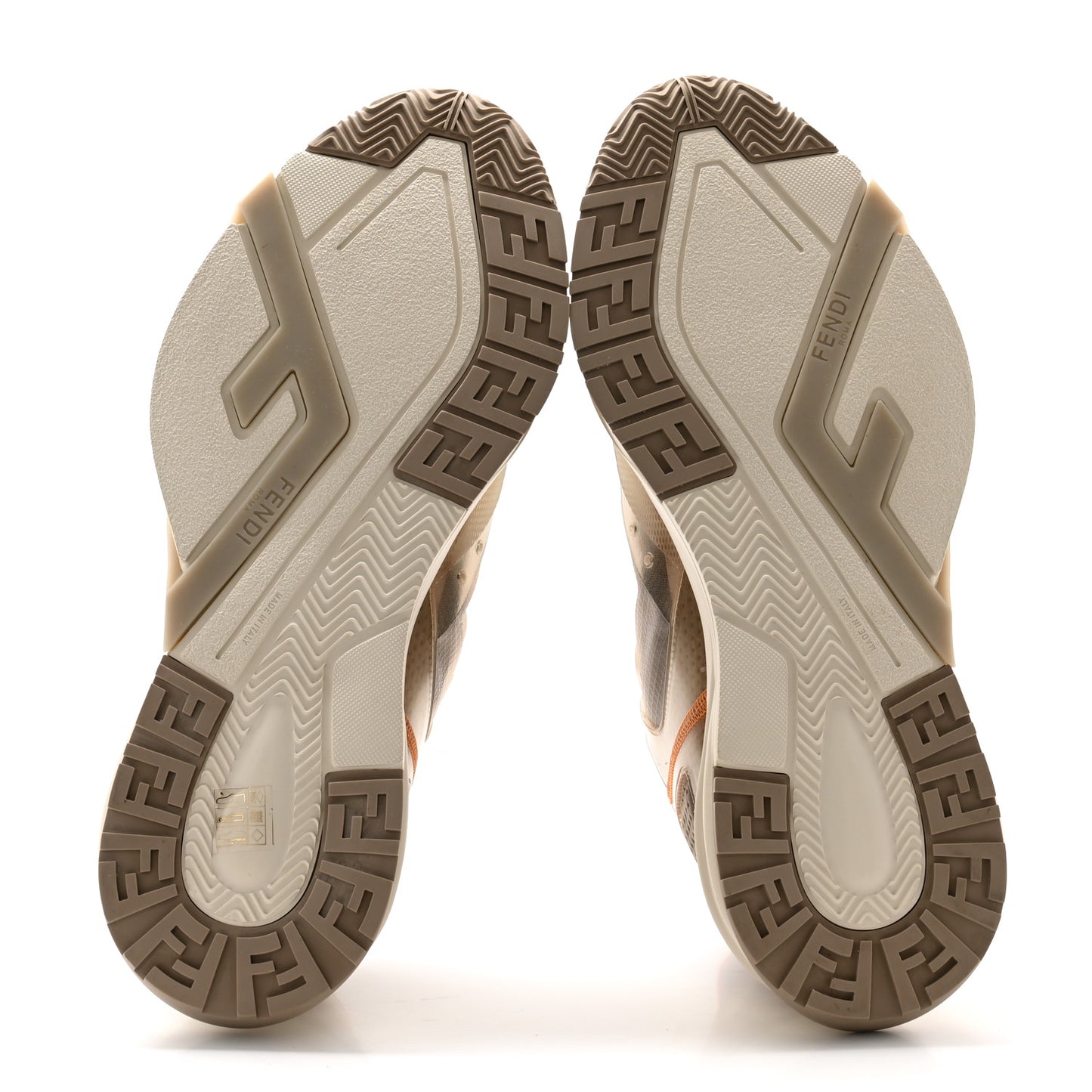 Fabric Calfskin Rubber Transparent Mens Fendi Flow Low Top Sneakers 12 Beige Tartufo