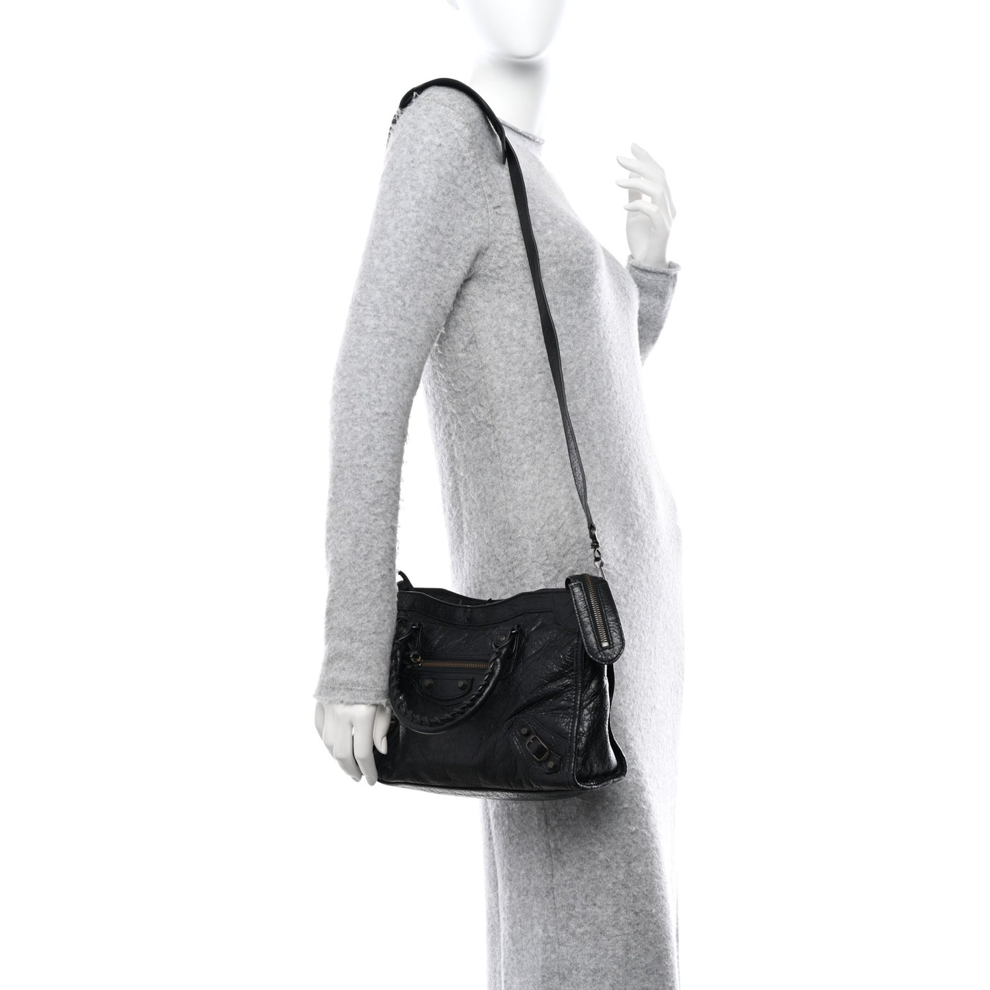 Agneau Classic Hardware S City Logo Strap Black White
