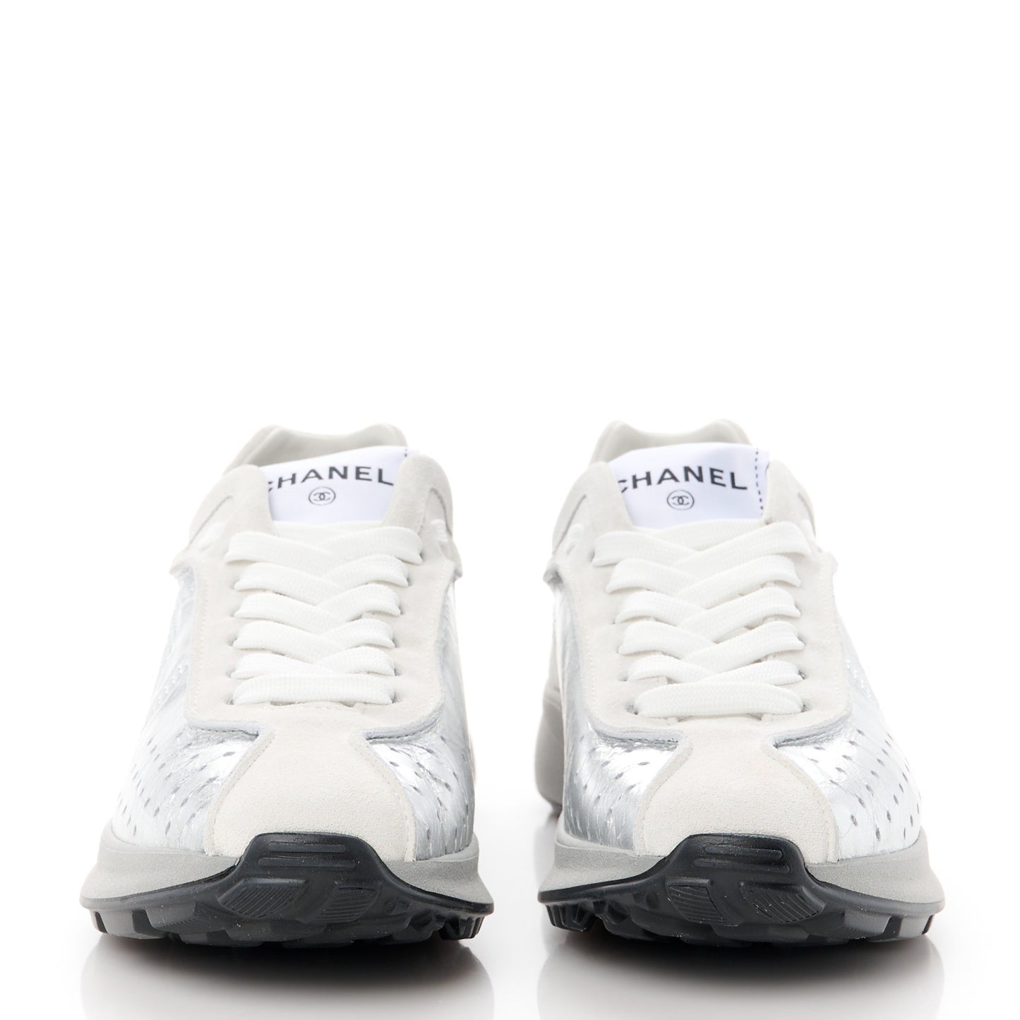 Laminated Calfskin Suede CC Sneakers 37 Silver Light Grey
