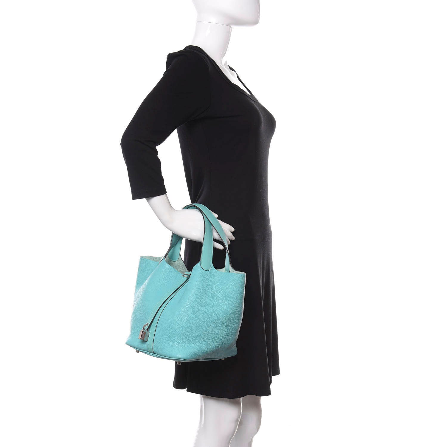 Hermes Taurillon Clemence Swift Picotin Lock 22 MM Bleu Atoll 2 of 11