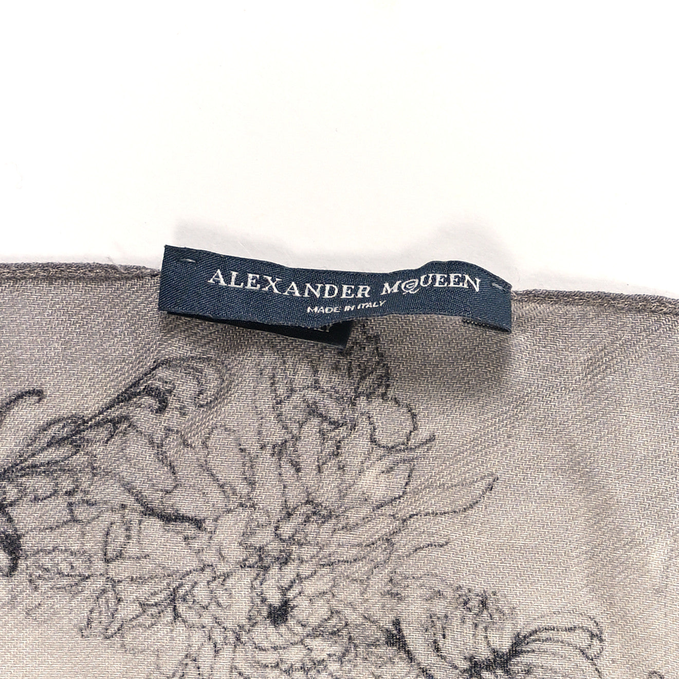 Cashmere Silk Floral Print Scarf Black White