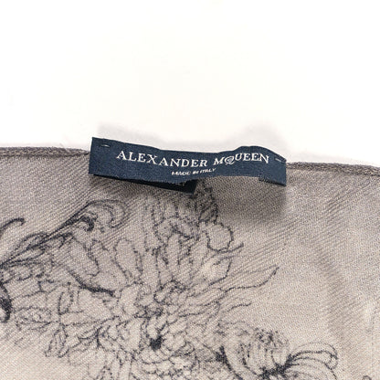 Alexander McQueen Cashmere Silk Floral Print Scarf Black White 3 of 5