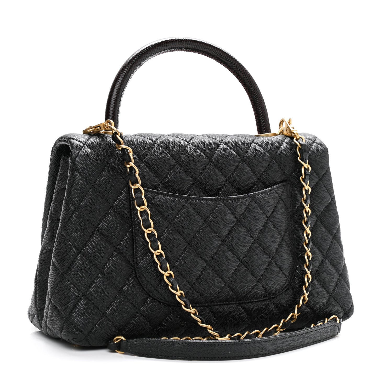 Caviar Lizard Embossed Quilted Small Coco Handle Flap Black