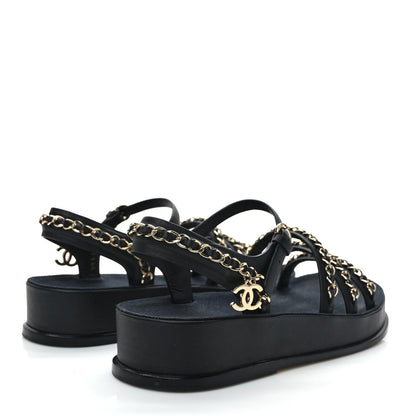 Chanel Calfskin Chain Platform Sandals 37 Black 4 of 8