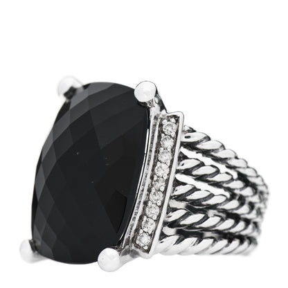David Yurman Sterling Silver Diamond Black Onyx 20mm Wheaton Ring 52 6 3 of 5