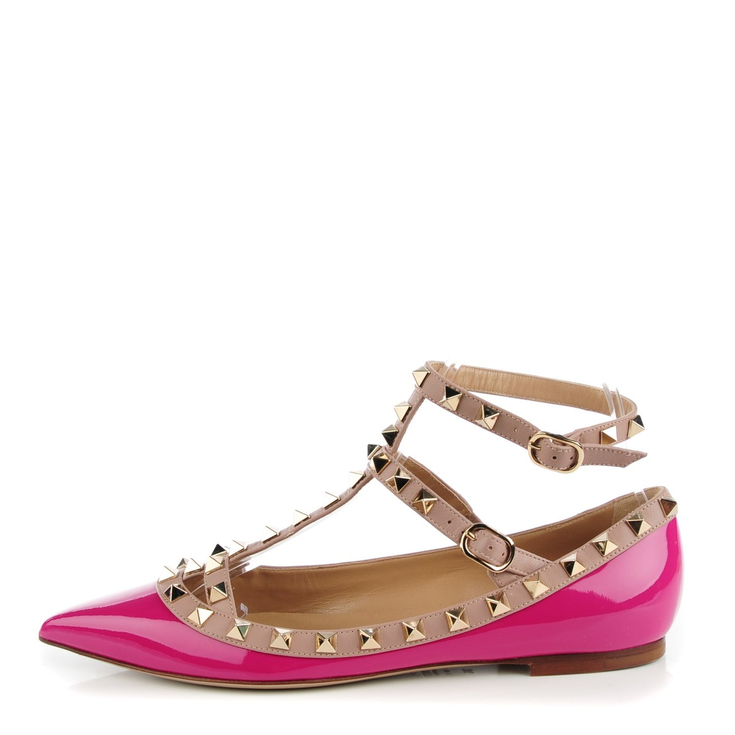 Patent Nappa Rockstud Cage Ballerina Flats 36 Fuxia Poudre
