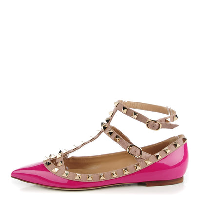 Valentino Garavani Patent Nappa Rockstud Cage Ballerina Flats 36 Fuxia Poudre 1 of 9
