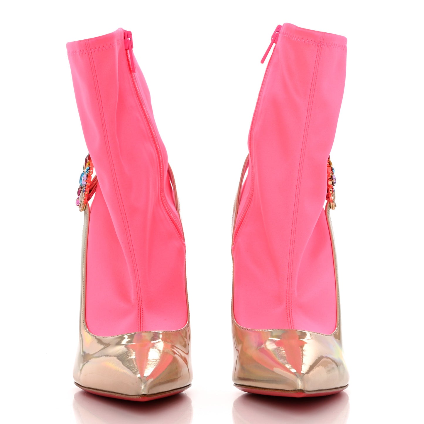 Iridescent Patent Crystal Jessie Joli Ankle Boot 40 Rose Fluorescent