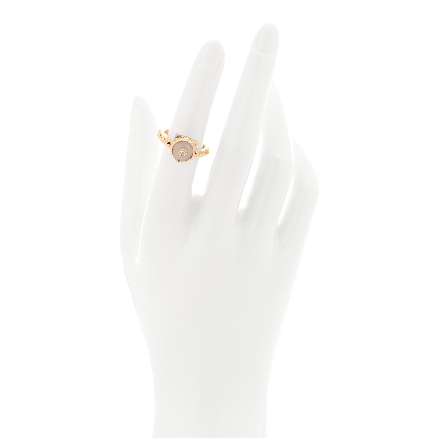 18K Yellow Gold Pink Opal Diamond Le Marché Des Merveilles Feline Ring 53 6.25