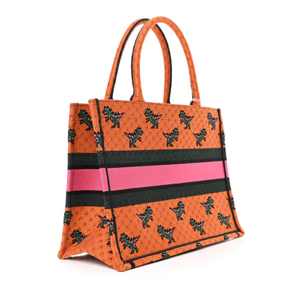 Christian Dior Canvas Embroidered Medium Dino Book Tote Orange Multicolor 2 of 8