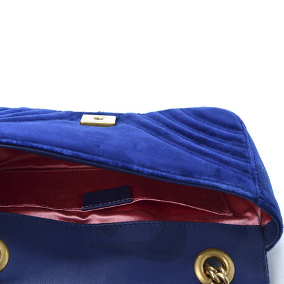 Gucci Velvet Matelasse Mini GG Marmont Shoulder Bag Cobalt Blue 4 of 11