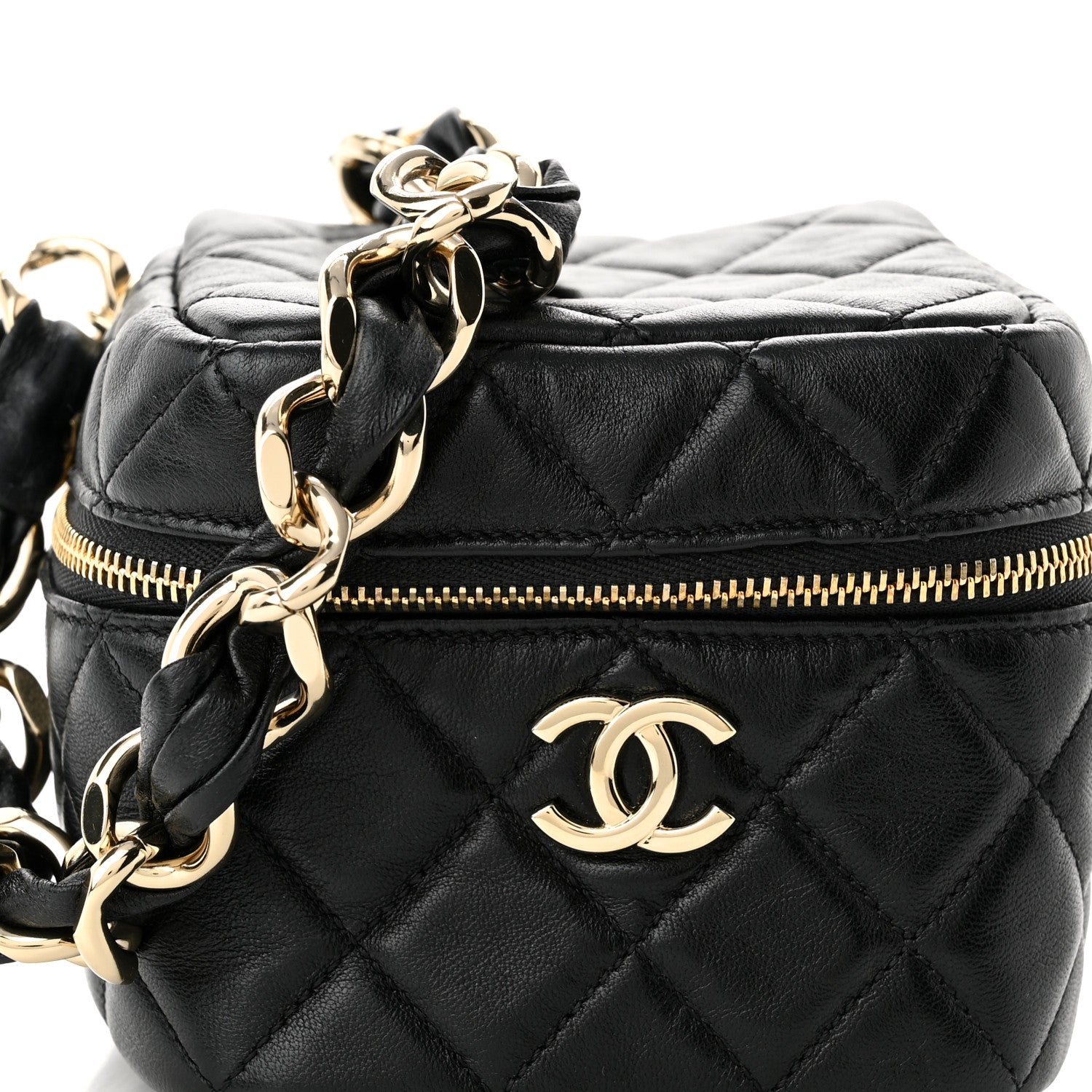 Chanel Lambskin Quilted Cube Chain Wristlet Case Black 8 of 11