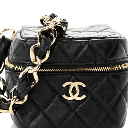Chanel Lambskin Quilted Cube Chain Wristlet Case Black 8 of 11