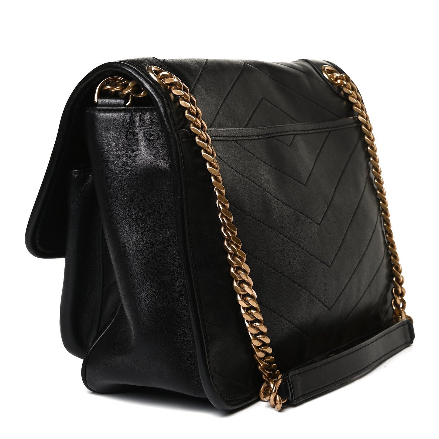 Lambskin Matelasse Monogram Medium Niki Chain Satchel Black