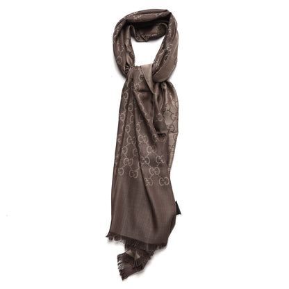 Gucci Wool Silk GG Monogram GGNat Scarf Rope Dark Brown 1 of 6