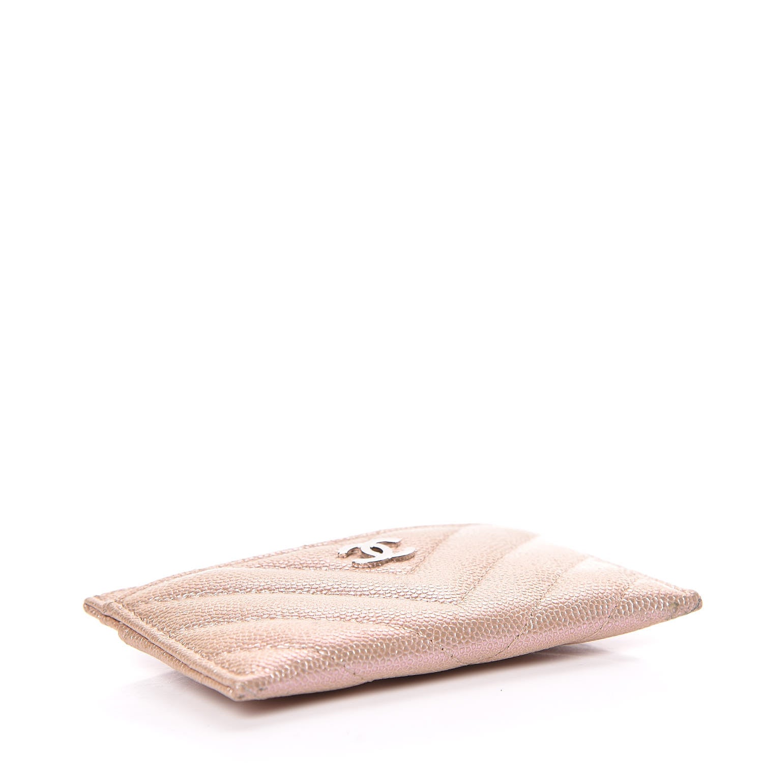 Chanel Iridescent Caviar Chevron Quilted Card Holder Beige 4 of 14