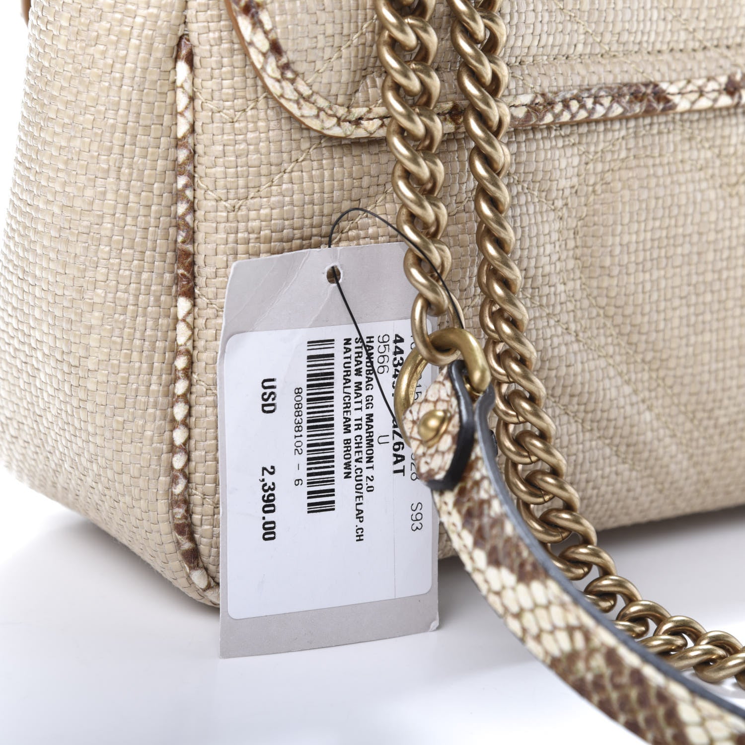 Gucci Raffia Elaphe Matelasse Small GG Marmont Shoulder Bag Natural Cream Brown 11 of 12