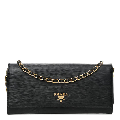 Prada Saffiano Metal Oro Chain Wallet Black 1 of 4