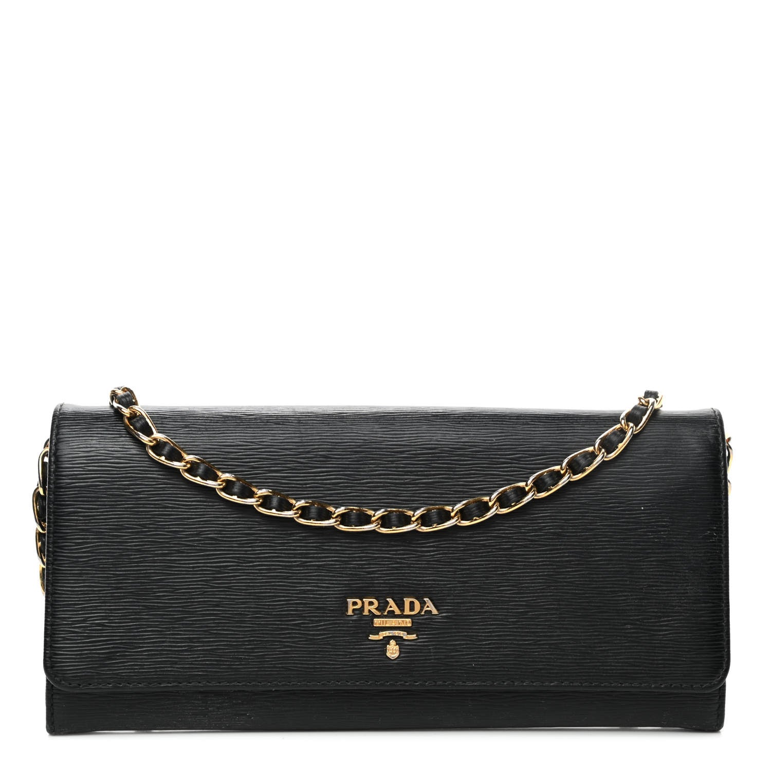 Prada Vitello Move Metal Oro Chain Wallet Black 1 of 4